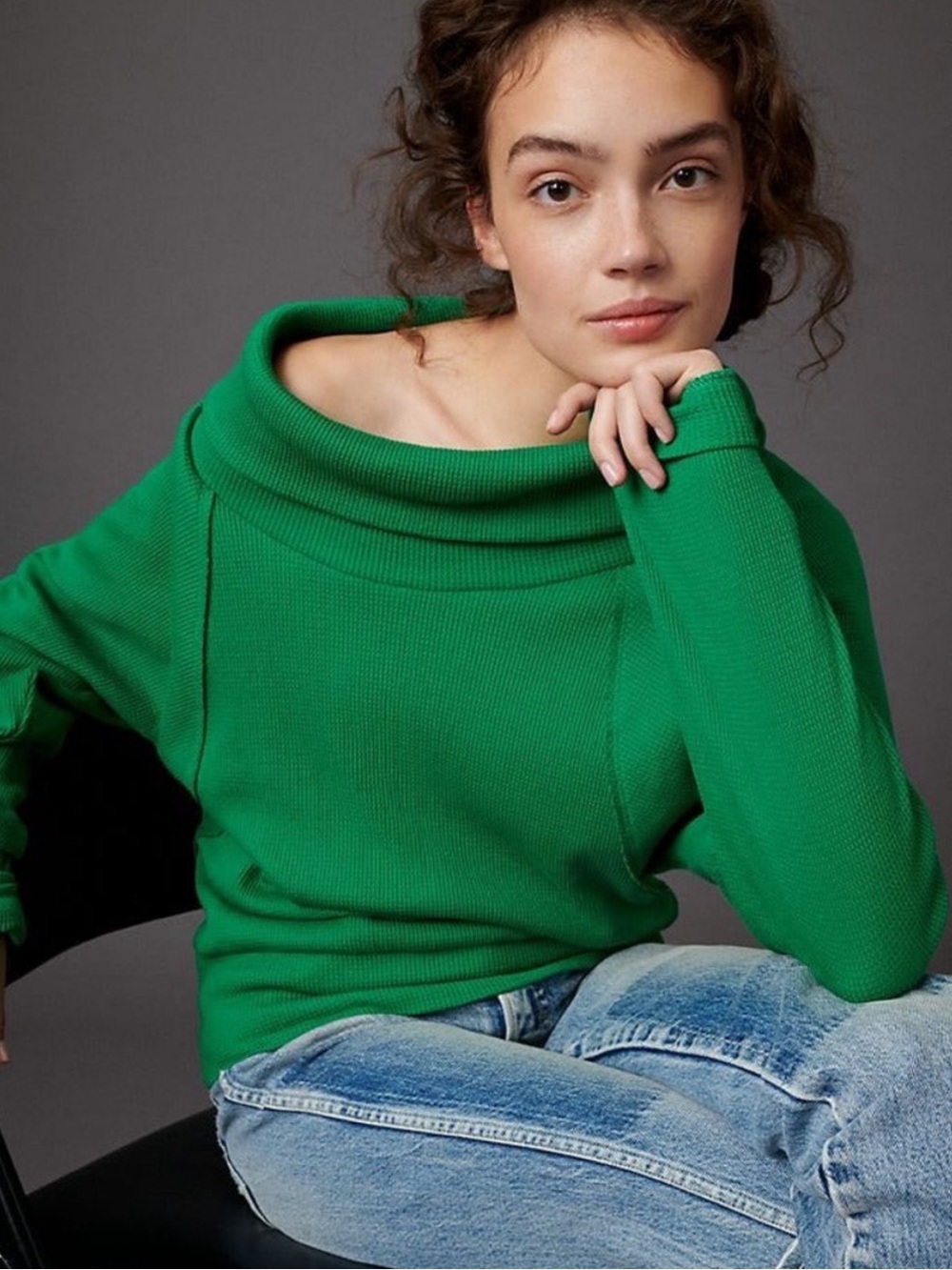Anthropologie Pilcro Angie Mock Neck Waffle  Bright Green Mock Neck Sweater